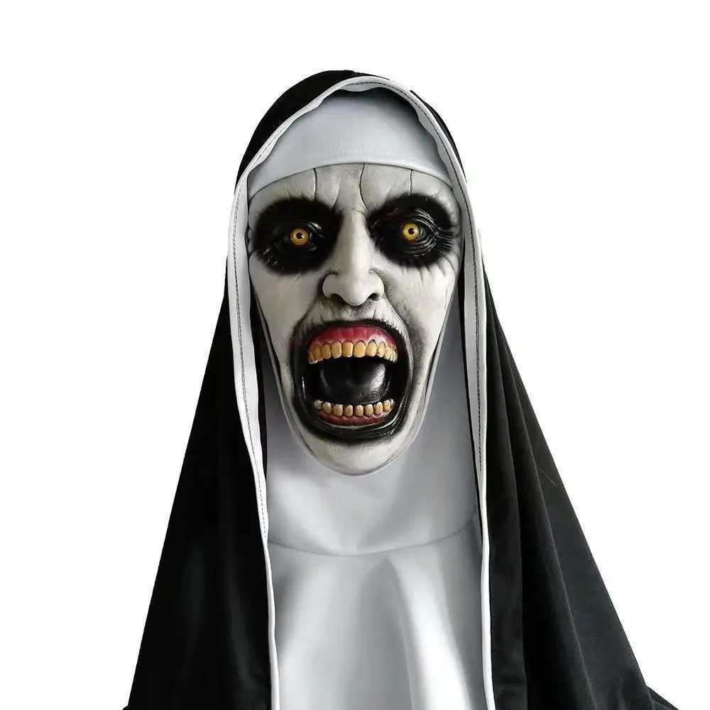 Spirits Evocation Nun Mask Halloween Terrible Horror Cosplay Role Playing Headgear Trick Ghost Face Thrilling Scary Props
