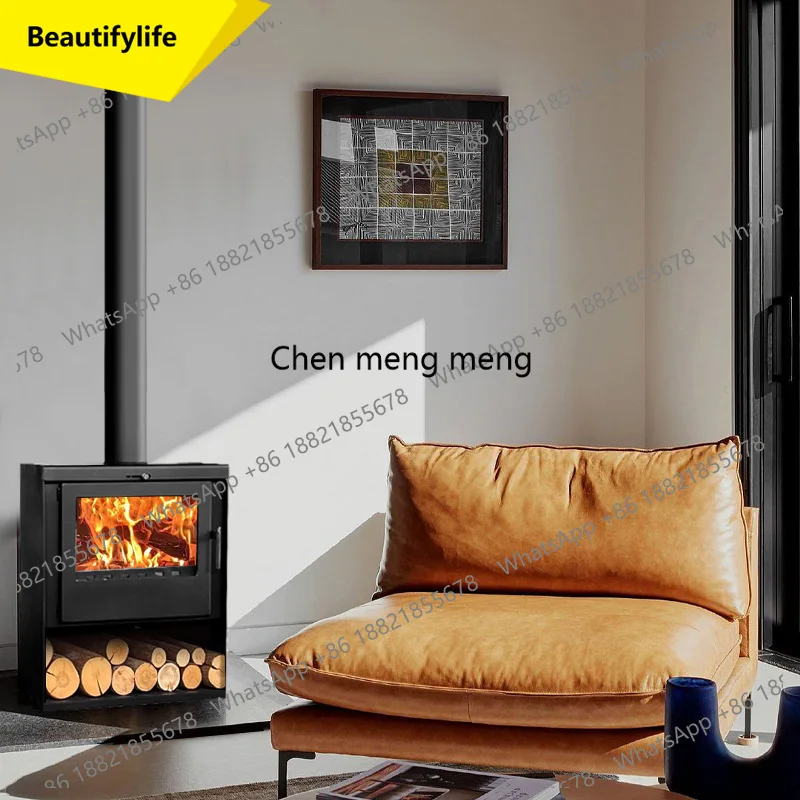 A55 Real Fire Burning Wood Fireplace Winter Room with Stainless Steel Heating Stove Modern Home Rural Villa Style Fireplace