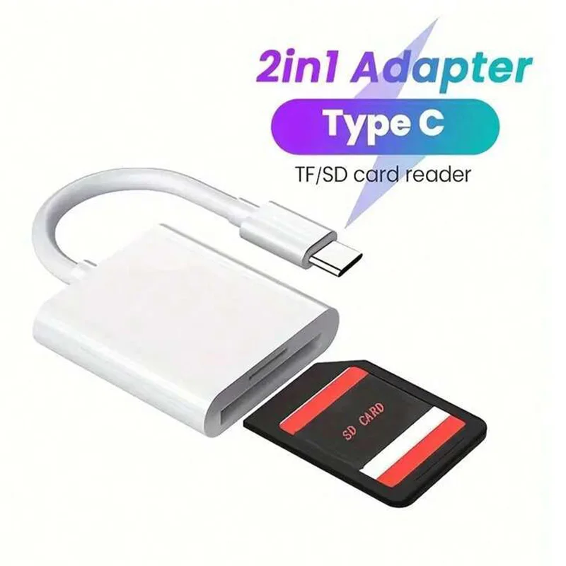 2 in 1 USB-C Card Reader, USB C To SD Card OTG SD/TF Memory Converter for Ipad Pro, for Macbook & Other Tablets