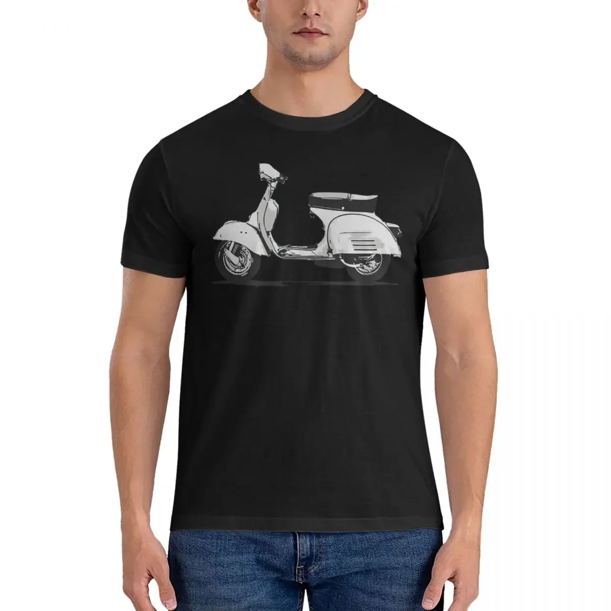 Men T-Shirts Scooter Face Mask Vintage Cotton Tee Shirt Short Sleeve V-Vespa T Shirts O Neck Tops Classic