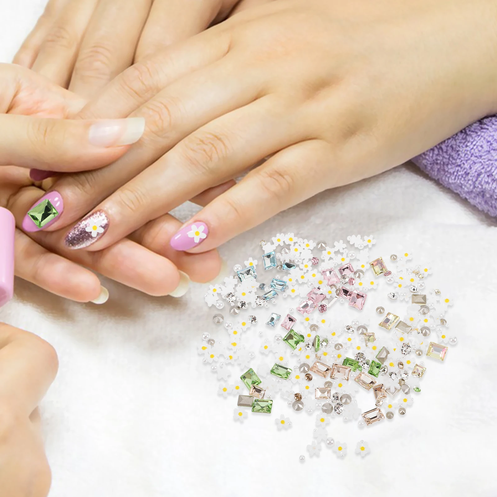 

Nail Art Rhinestones Kit Multicolored 3D Flower Charms Resin Decorations for Fingernails DIY Manicure Adornments Set Blue