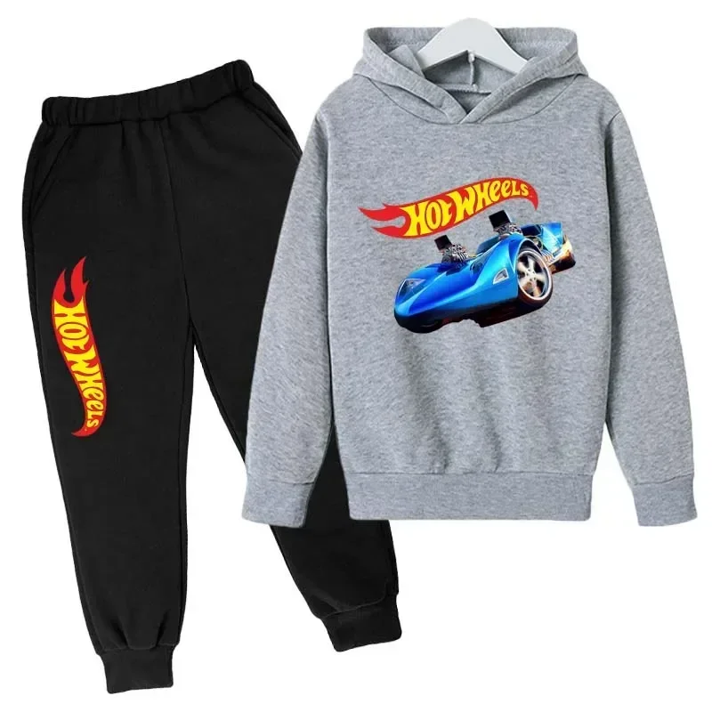 Hot Wheels Bambini Primavera Autunno Tute casual 3-12 anni Ragazzi Ragazze 2 pezzi Pullover Felpa con cappuccio Pantaloni Abiti Set di vestiti per bambini