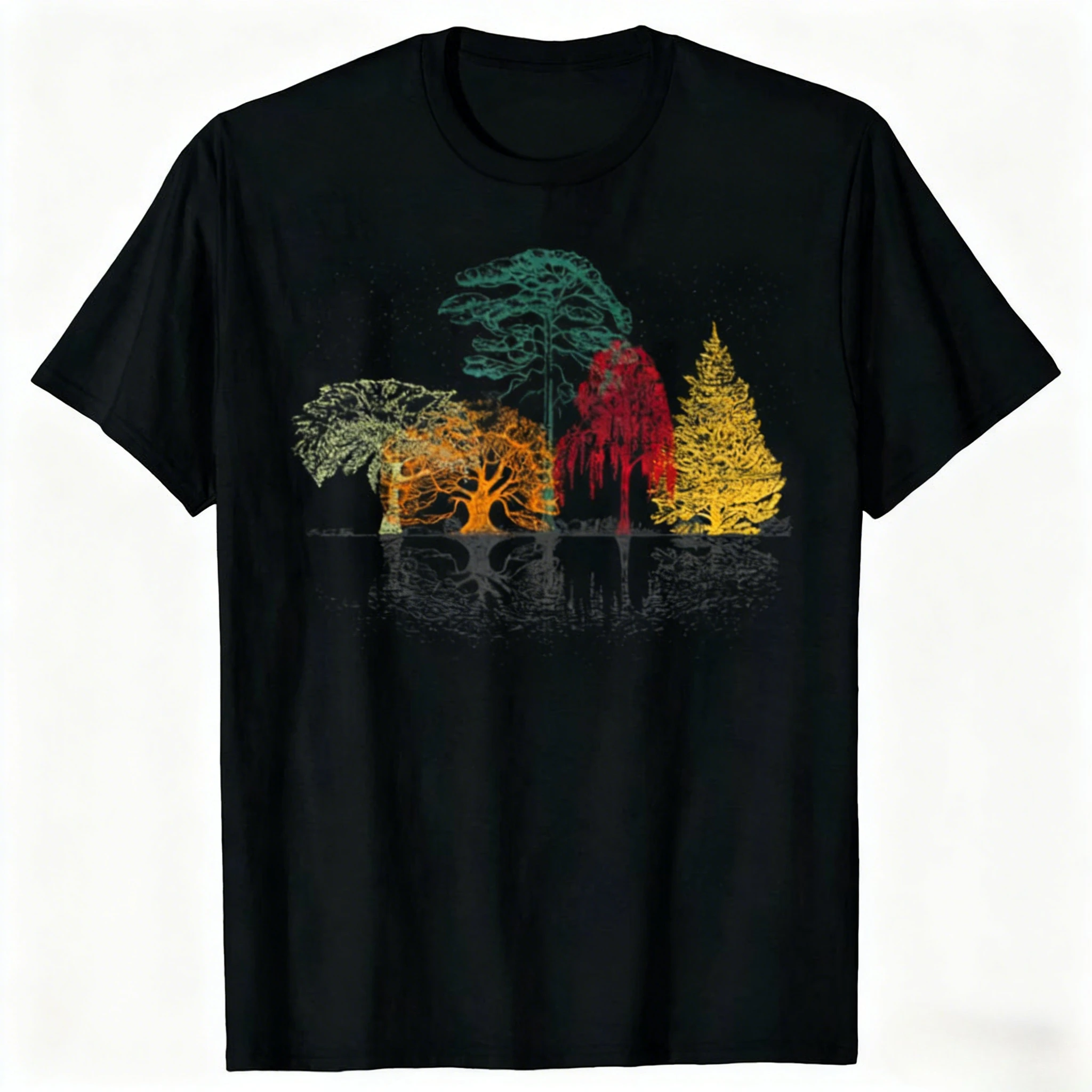 Bunte Bäume Wildlife Natur Outdoor Reflexion Wald T-Shirt Streetwear Baumwolle Grafik T Shirts Männer Kleidung Tops Camisetas