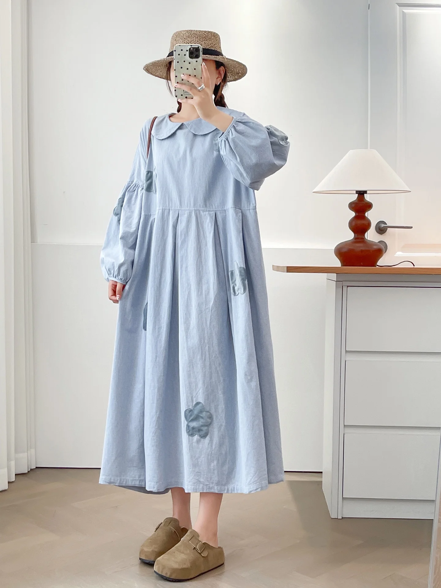 

Fre Sweet Хлопковая клетчатая лоскутная кукольная юбка с цветочным воротником и свободной талией, длинное платье, женская обычная юбка-трапеция све