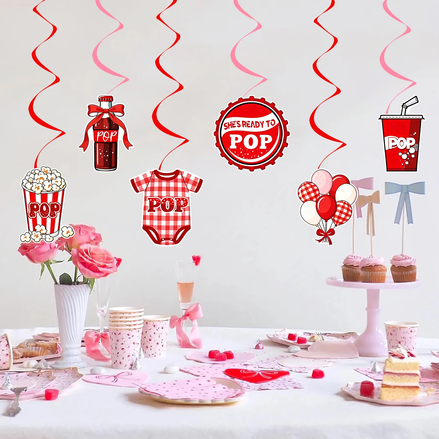 Decoración para Baby Shower, Espirales de Palomitas de Maíz, Cola, Espirales para Mujeres Embarazadas, Adornos para Fiestas, Colgantes en Espiral