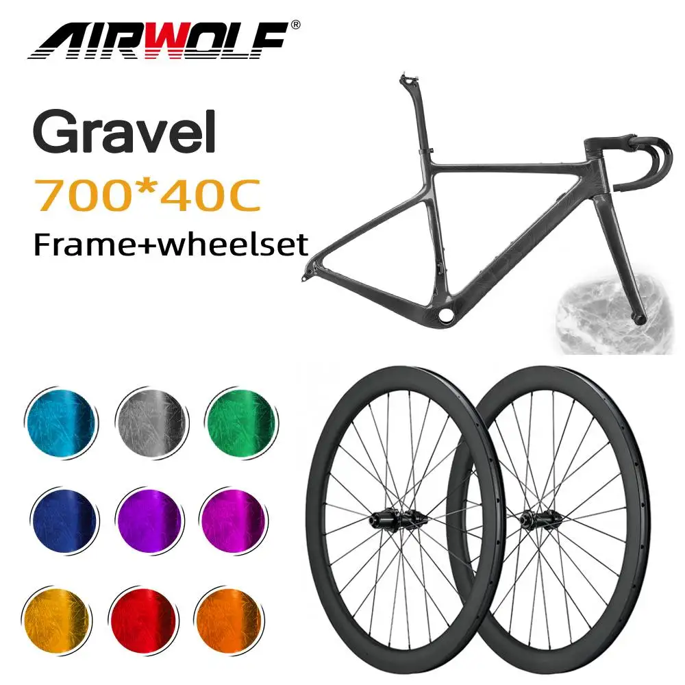 T1000 Carbon Gravel Bicyce Frame Disc Brake Framest 700*40C with 700c Wheelset 28mm Width Tubeless Straight Pull Cyclocross Bike