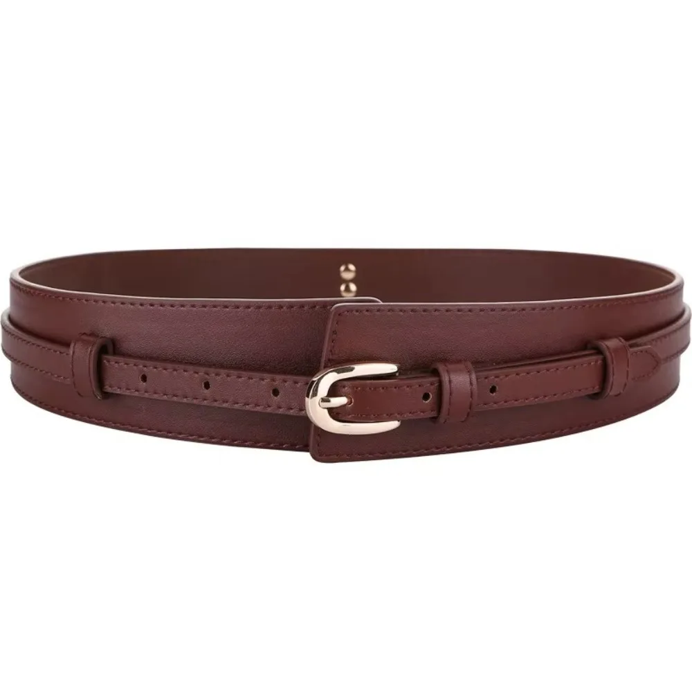 

Роскошный дизайн в стиле ретро, кожаный широкий ремень, съемный универсальный пояс с пряжкой, пальто двойного назначения, корсетный ремень