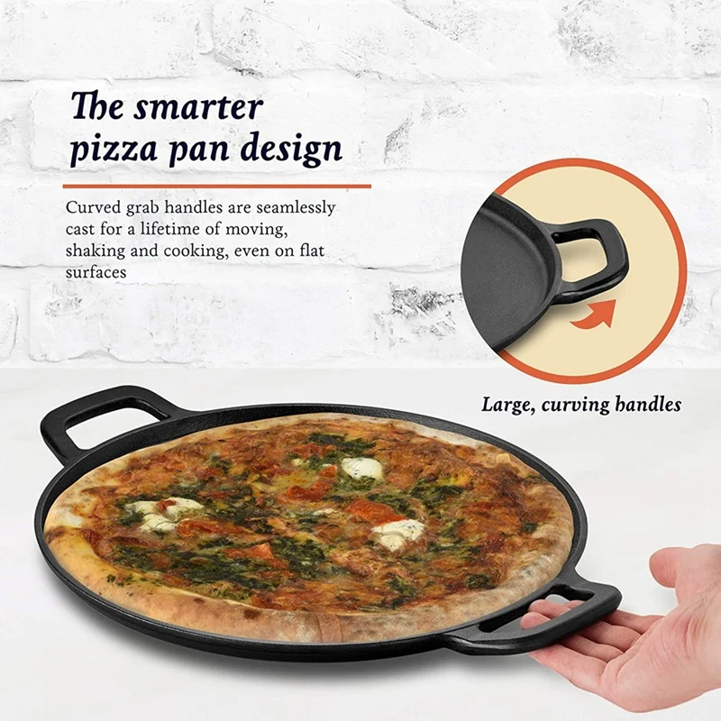 Cast Iron Pizza Pan Steel Pizza Cooker With Easy Grip Handles Deep Stone For Oven Or Griddle For Gas