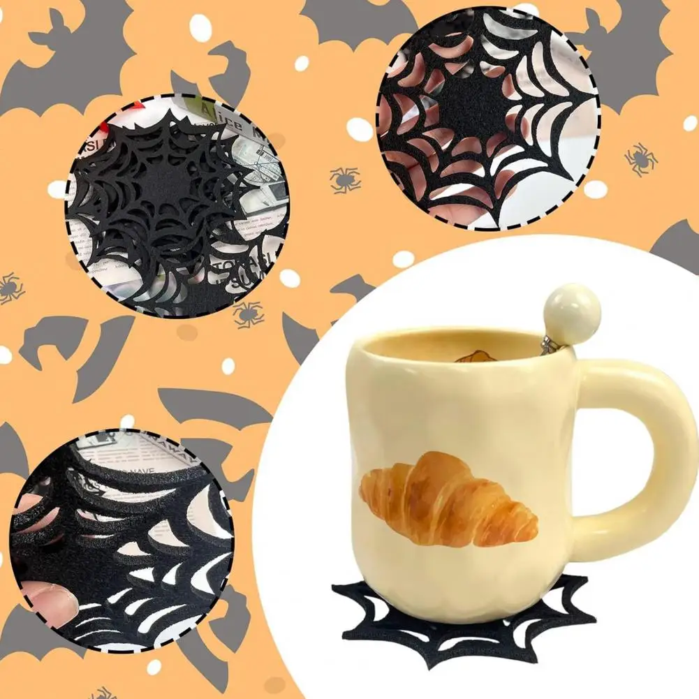 Halloween Spider Web Coasters Spider Web Felt Coasters Halloween Drink Mats Table Decoration Supplies for Home Kitchen Office