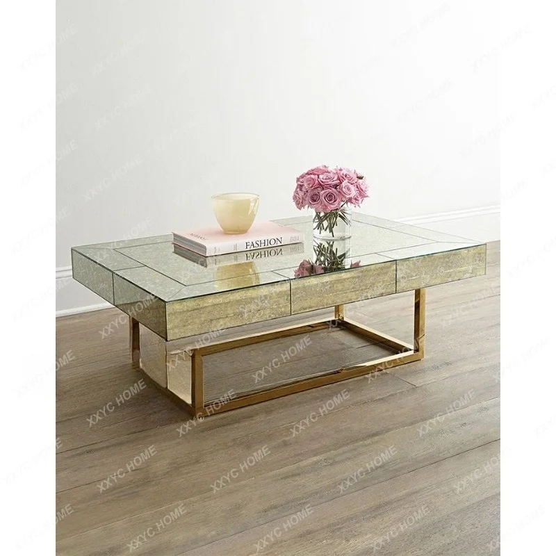 Neoclassical Mirror Tea Table Side Table Console Table for Living Room