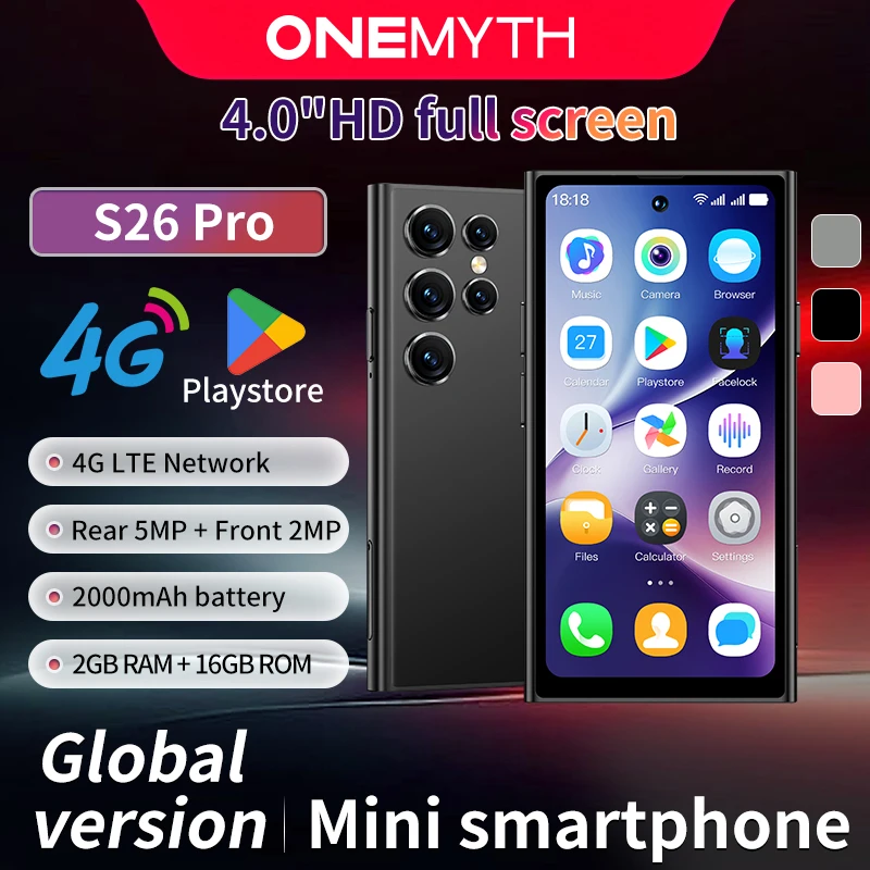 【 Global debut 】 ONEMYTH S26 Pro 4-inch Android 12 mini phone 4G dual card+Play store storage 2GB+16GB/3GB+64GB 2000mAh battery