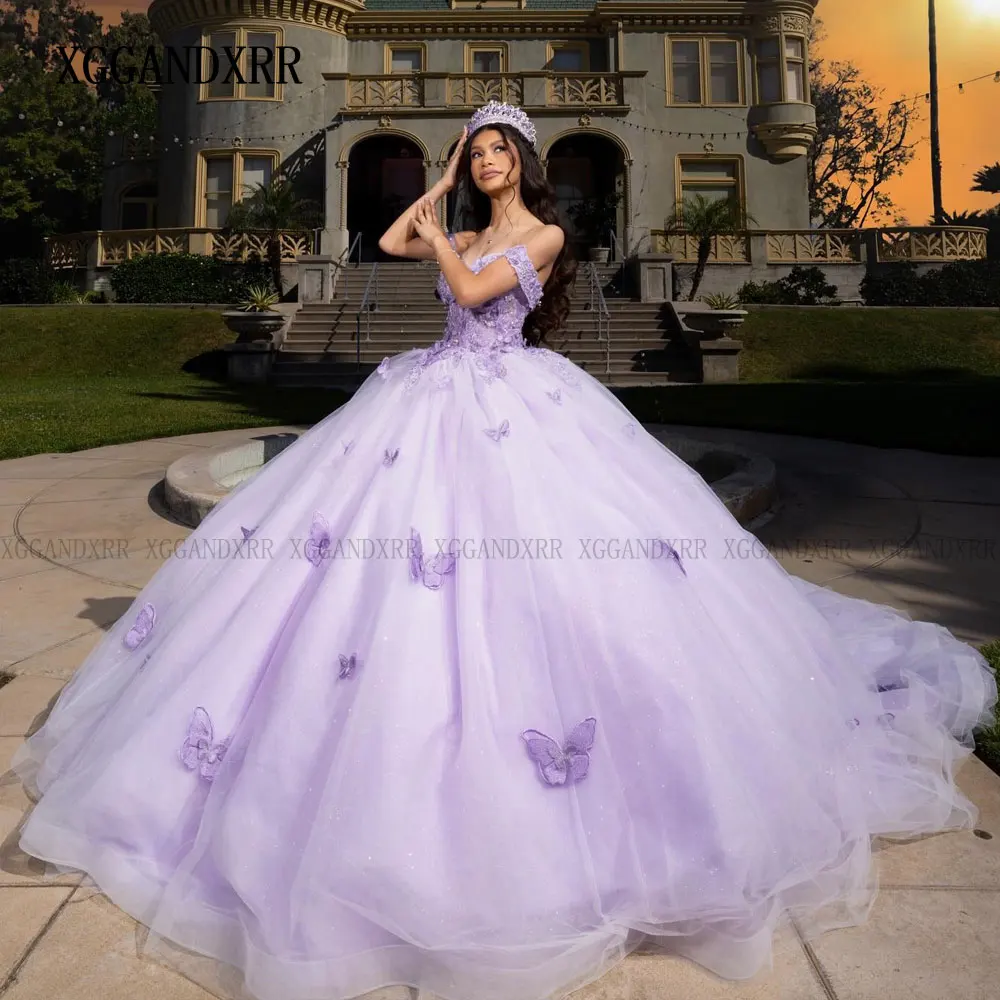 

Фиолетовое бальное платье по индивидуальному заказу, платье Quinceanera, платье принцессы с бабочкой, сиреневое, Sweet 16, праздничное платье Vestido De XV Años, платье на день рождения 15