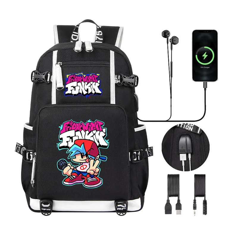 Children Backpack Friday Night Funkin High quality Boy Girl School Bag Book Bag Large Capacity USB Woman Men Laptop Shoulder Bag