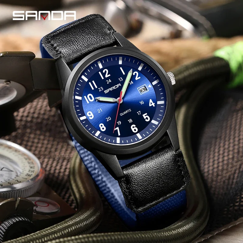 SANDA New Hot Sale Fashion Quartz Watches for Man Trend Outdoor Sports Nylon Strap Waterproof Calendar Teenagers Watch Male Cloc