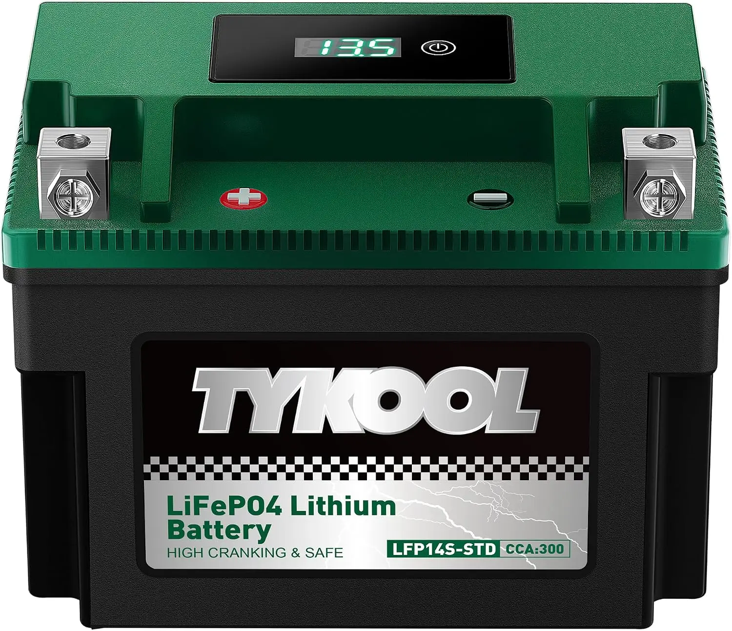 LFP14S STD LiFePO4 Lithium Motorcycle Battery 300 CCA 5Ah Africa Twin CRF1000L 1290 Super Adventure Digital SOC Display IP67 Rep