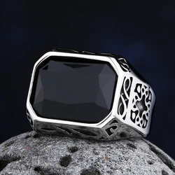 Simple Fashion Stainless Steel With Zircon Black Agate Stone Rings For Men Women High Quality Wedding Jewelry Gifts Dropshipping