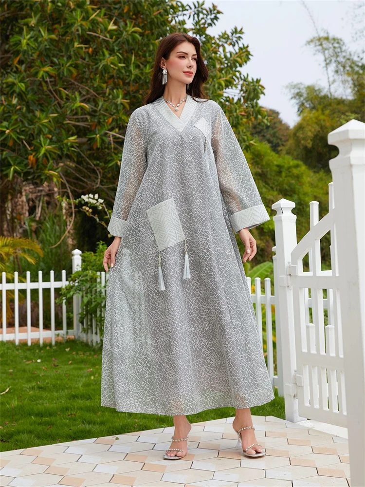 

Ближневосточный мусульманский длинный халат, подвеска из тюля с кисточками, женское длинное платье, халат Дубая