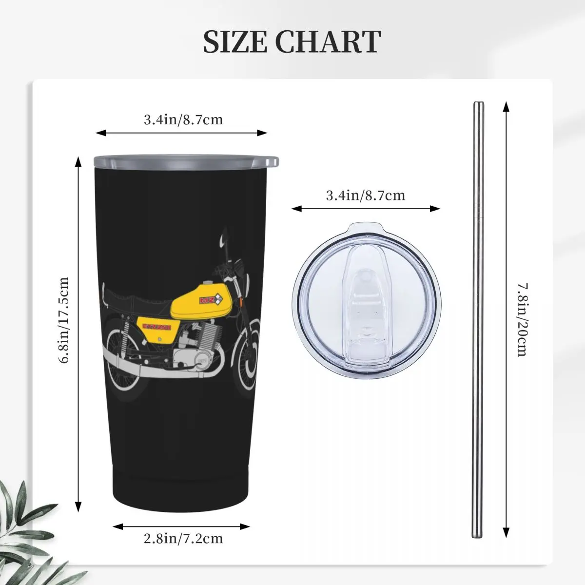 OMZ MZ World Vintage Motorcycle Stainless Steel Tumbler Vacuum Insulated Mug Thermal Cold Cups Straws With Lid 20oz