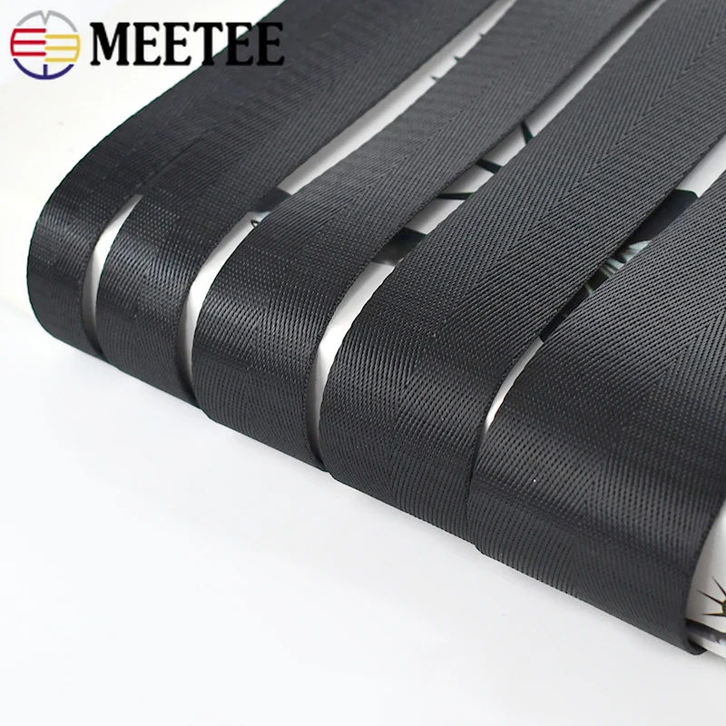 Meetee 4M 20/25/32/38/50mm Black Nylon Webbing Tape Herringbone Braid Ribbon Band DIYBag Strap Seat Belt Sewing Bias Accessories