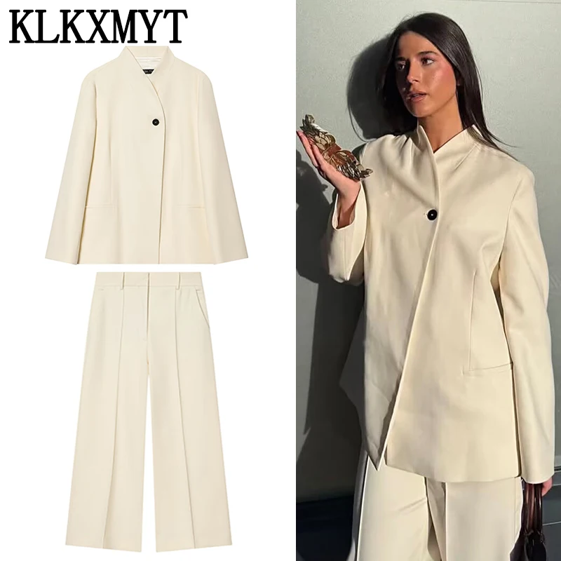 

KLKXMYT Women's Blazer Suit New Holiday Long Sleeve Blazer Coat Long Zipper Pants Sets Chic Elegant Office Woman Outfits