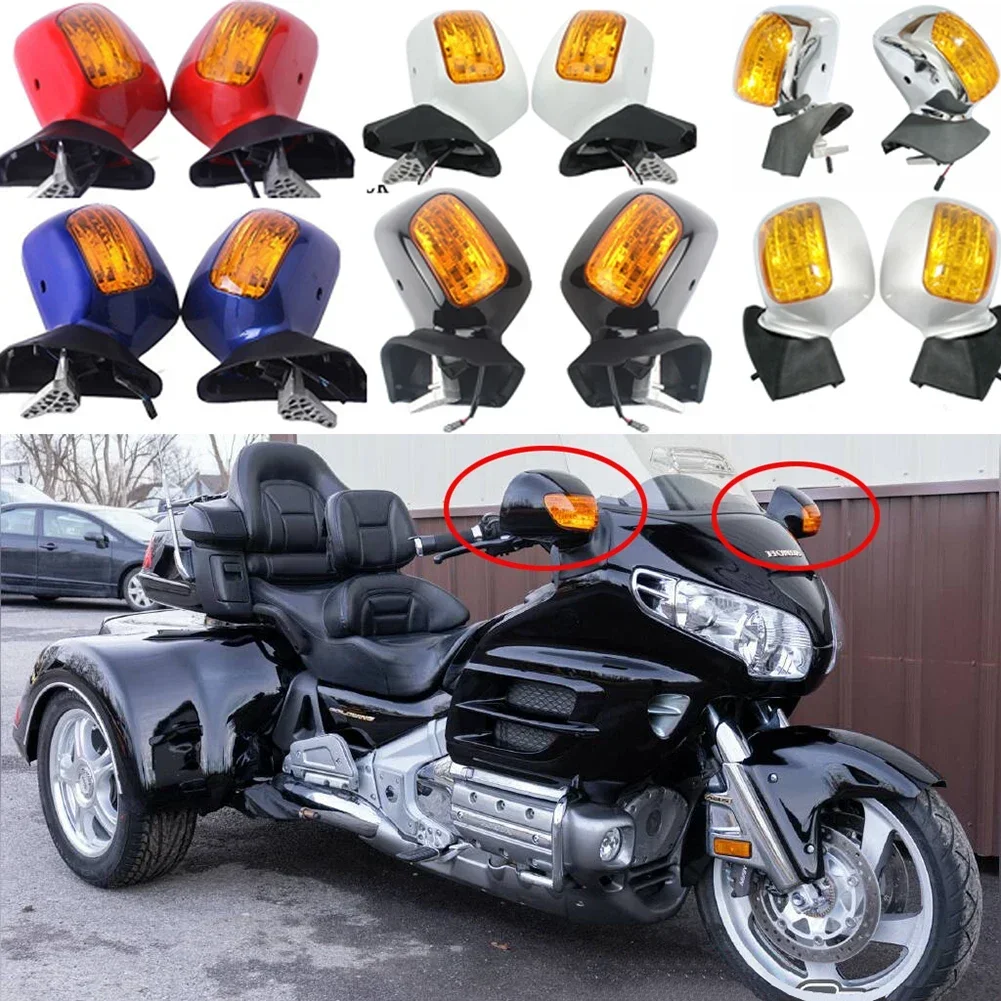 Rear View Mirrors Turn Signal Lens For Honda Goldwing GL1800 2001 2002 2003 2004 2005 2006 -2011 Black White Silver Chrome Blue