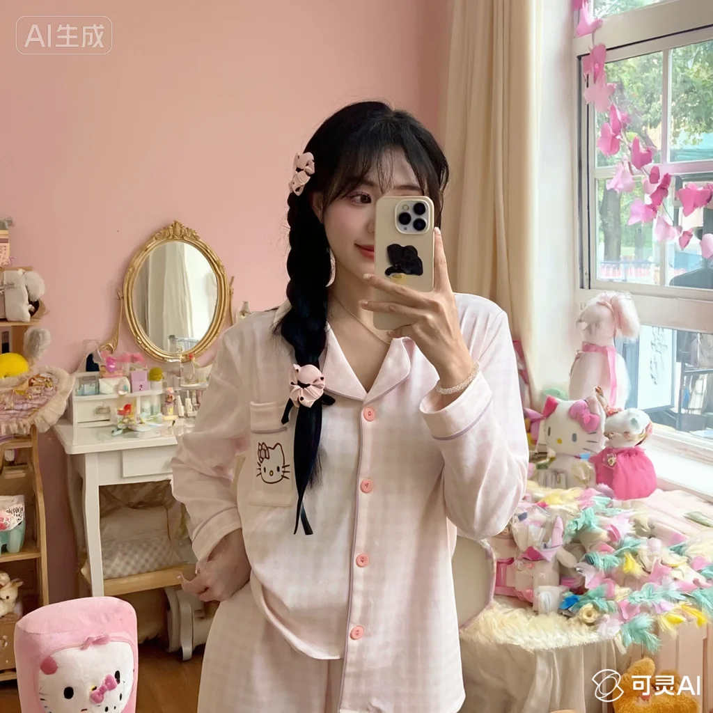 

Sanrio Sweet Fresh Hello Kitty Пижамы Осень Зима Милые Kawaii Leisure Sleep Stay At Home Чистый хлопок Удобная новинка для девочек