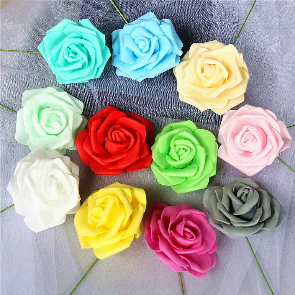 10/20/30Pcs 8cm Heads Artificial PE Foam Rose Flowers With Stem For DIY Bouquet Bridal Wedding Party Decoration Scrapbooking