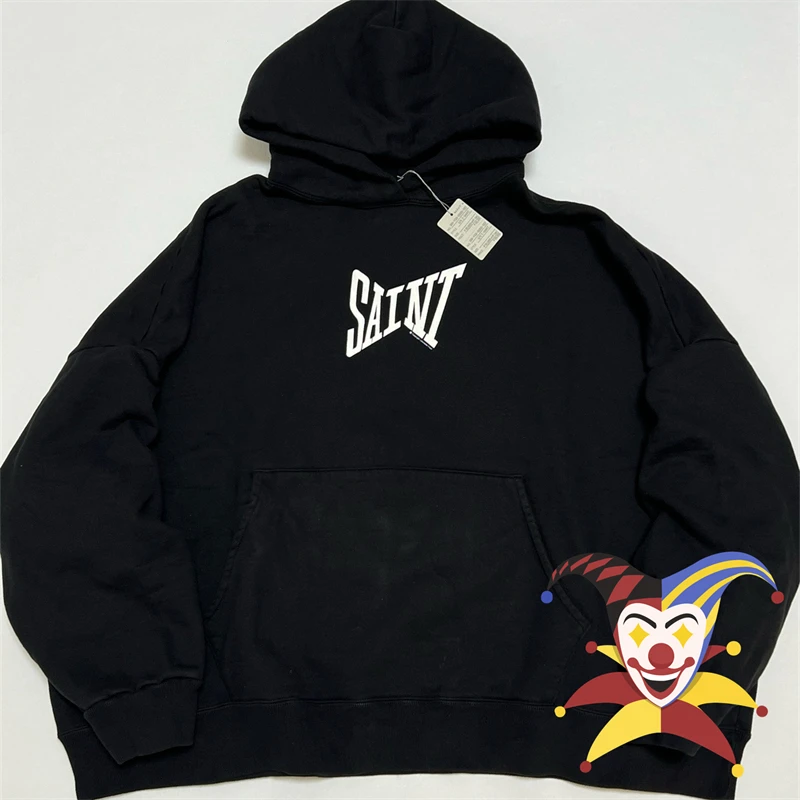 2024fw SAINT Hoodie Men Women 1:1 Best Quality Black Heavy Fabric Vintage Pullovers