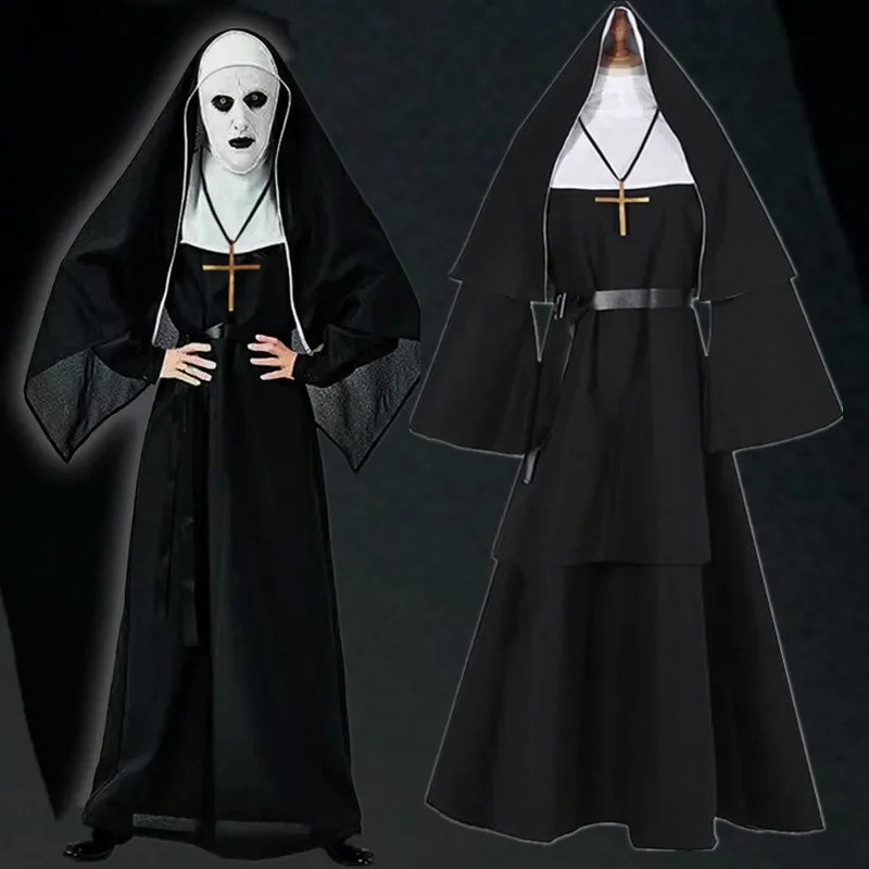 The Nun Cosplay Costume Horror Films Cosplay Necklace Cross Ghost Halloween Costume The Conjuring Black Women Halloween Costume