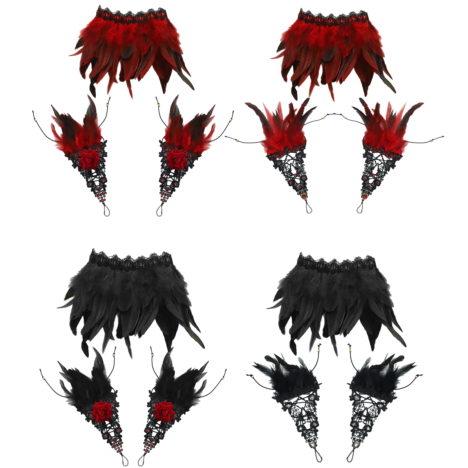 

Women Men Halloween Retro Feather Shrug Shawl Lace Bracelet Neck Collar Gothic Punk Feather Cape Masquerade Fancy Party Dress Up