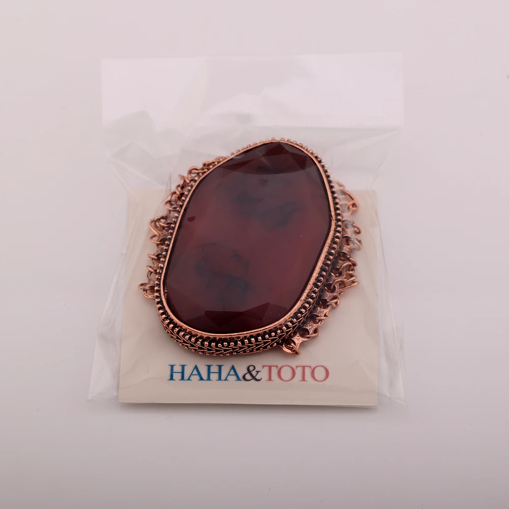 HAHA&TOTO Fashion Vintage Chains Bracelet Bangle Antique Red Copper Plated Inlaid Big Resin Stone Statement Bracelets for Women