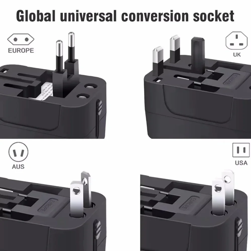 Universal Travel Adapter with Dual USB Type-C & AC Outlets All-in-One Wall Charger Worldwide Plug Converter for US/EU/UK/AU