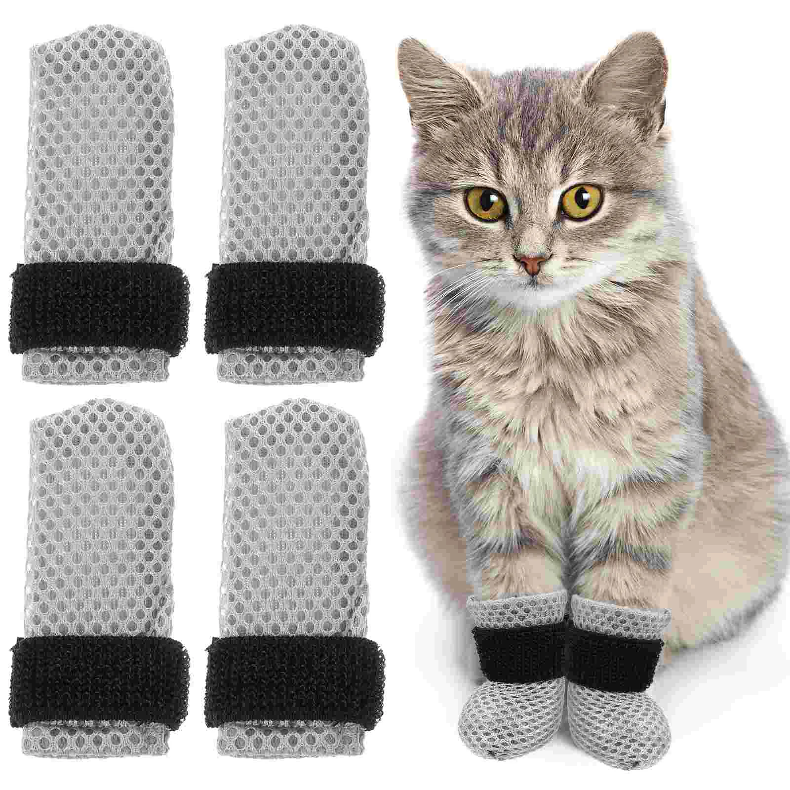 

4 Pcs Cat Shoes Anti-scratch for Cats Carpet Protector Socks Bathing Booties Kitten Claw Caps Nails Cover