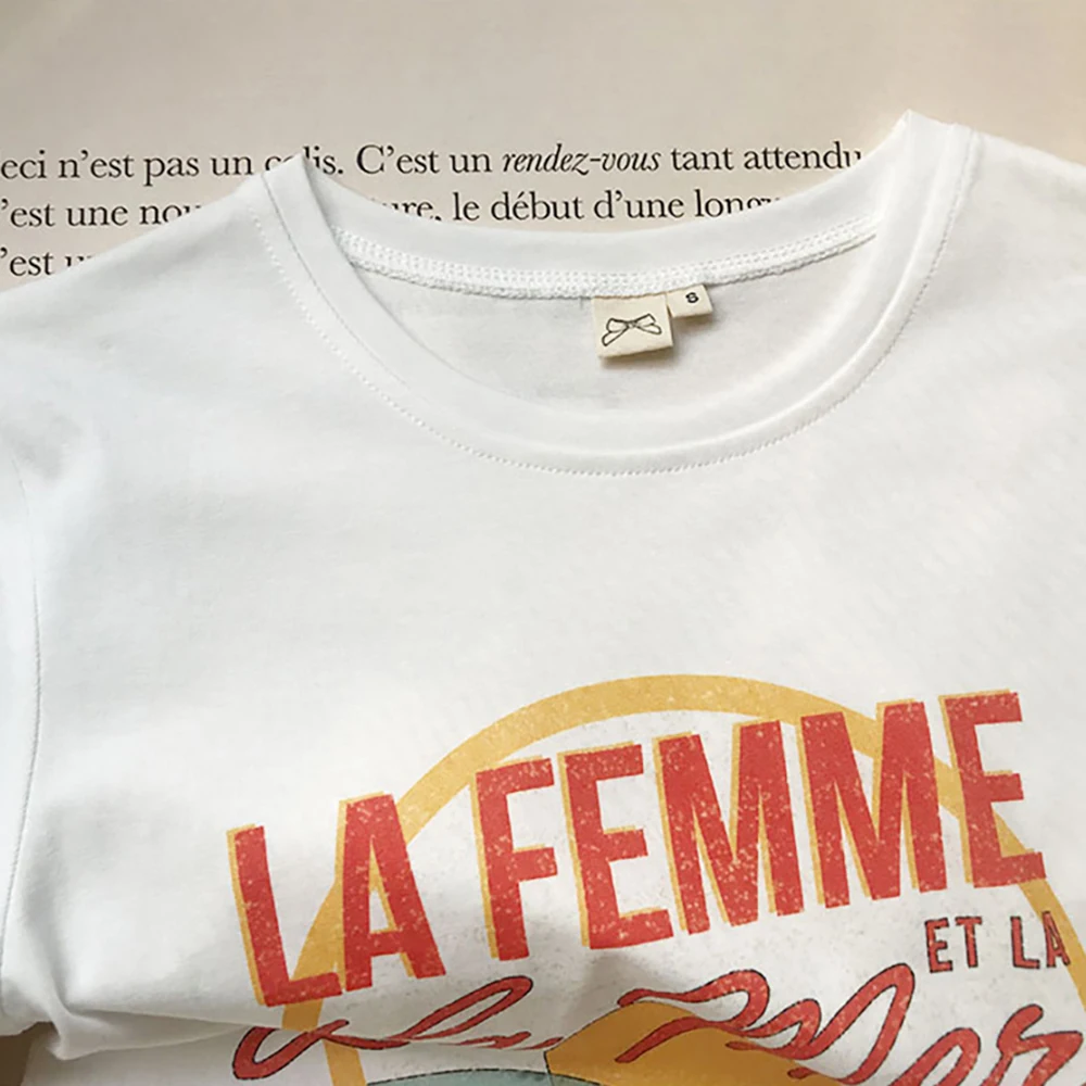 روان 5C150 الأسماك رسالة الجرافيك طباعة المرأة تي شيرت الصيف س الرقبة قصيرة الأكمام سيدة البلوز الكلاسيكية عادية خمر فام #4