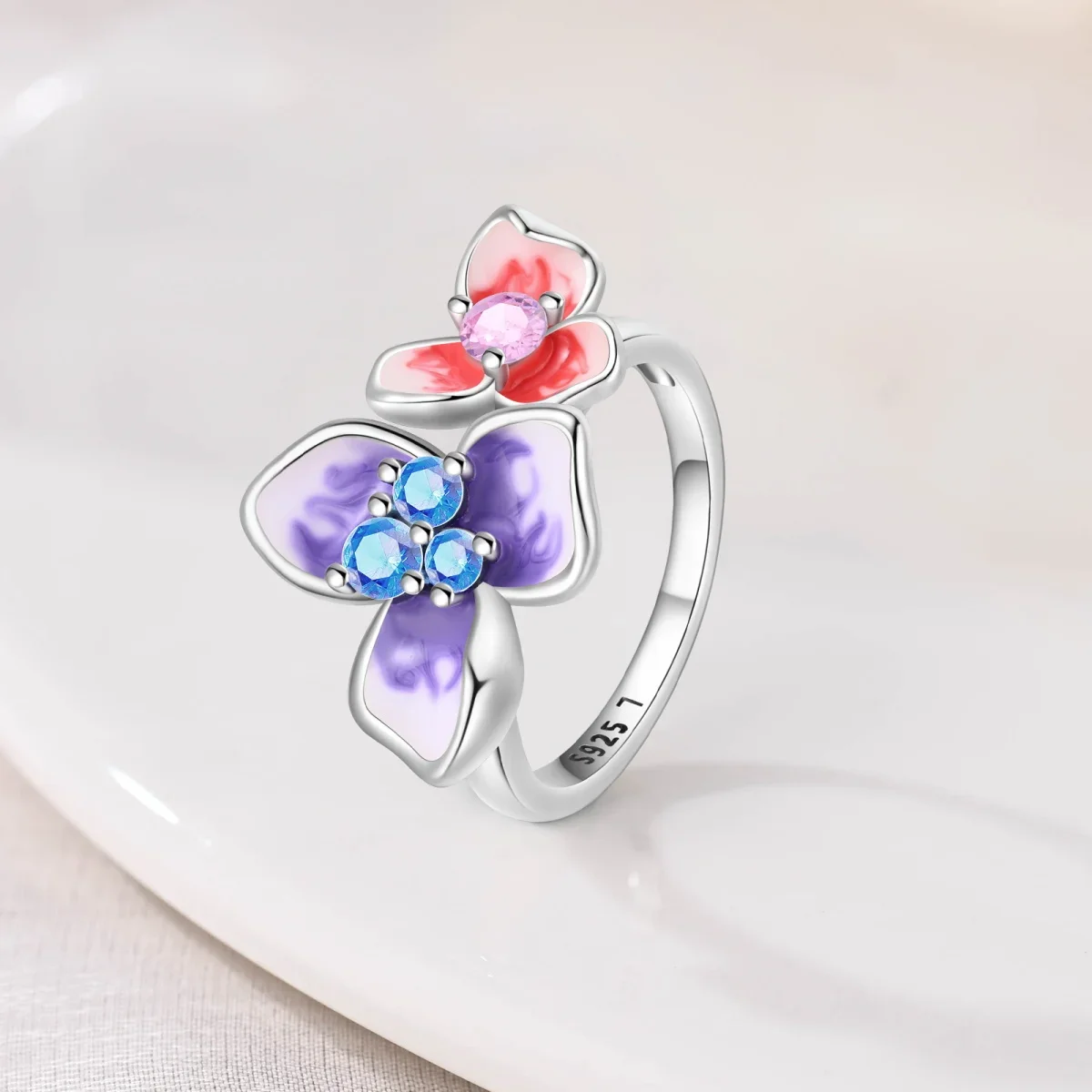 Lucky Color Tulip Flower Ring 925 Sterling Silver Shiny Exquisite Wedding Engagement Birthday Jewelry Gift Anniversary