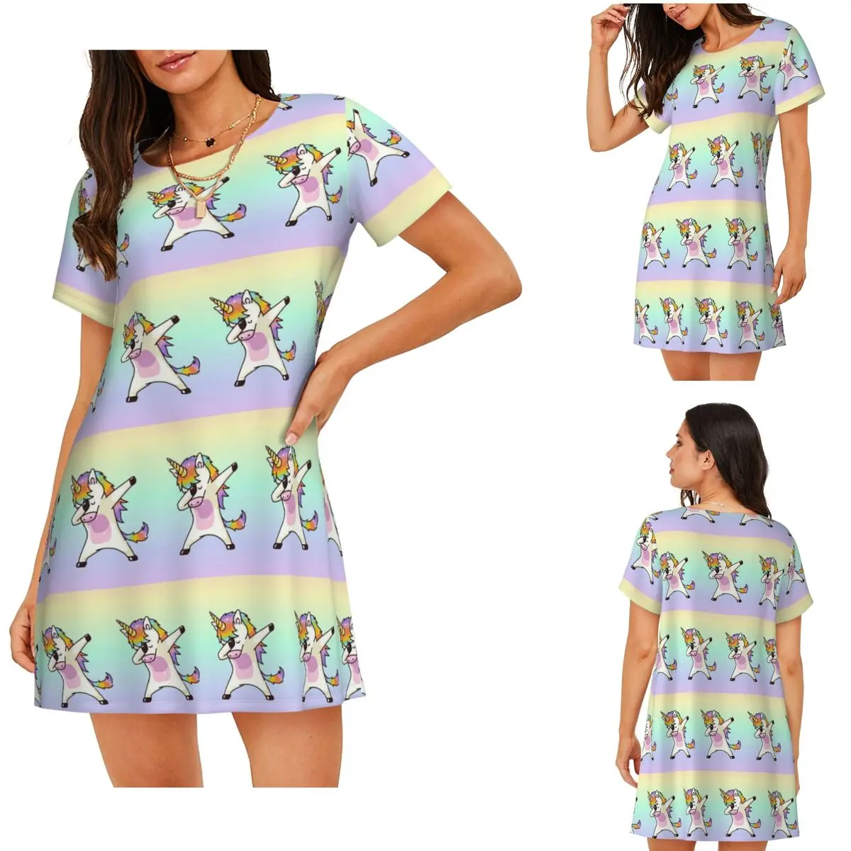Custom Adley Unicorns Kids Short Sleeves Nightdress For Sleeping Sleepshirts Women Short Sleeve Nightgowns Loose Pajama Dress