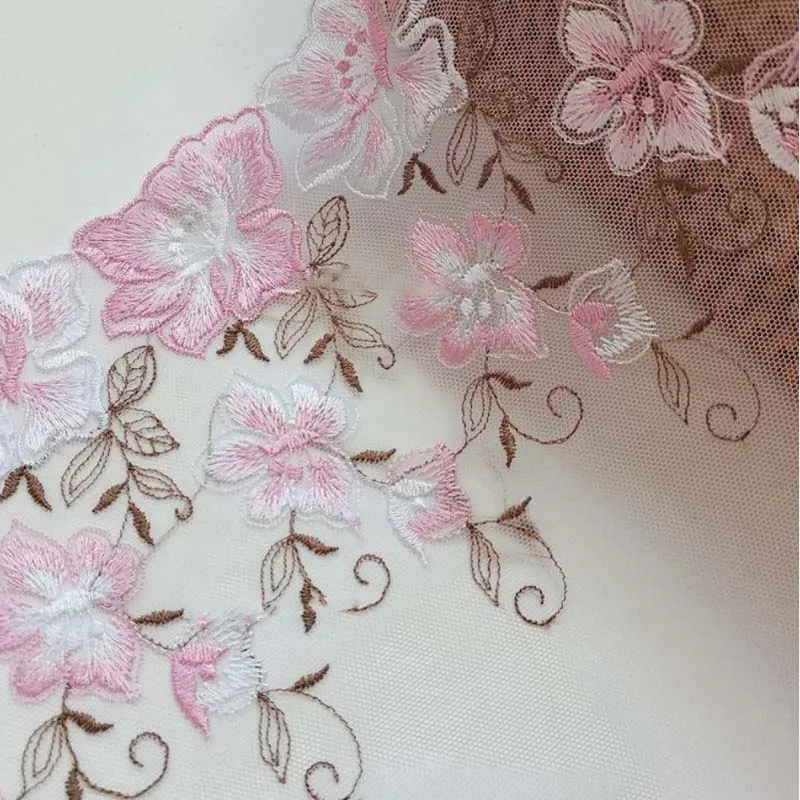 

14Yards Pink Flower Embroidery Lace Trims For Clothing Accessory Dress Sewing Applique Costume Lace Fabric