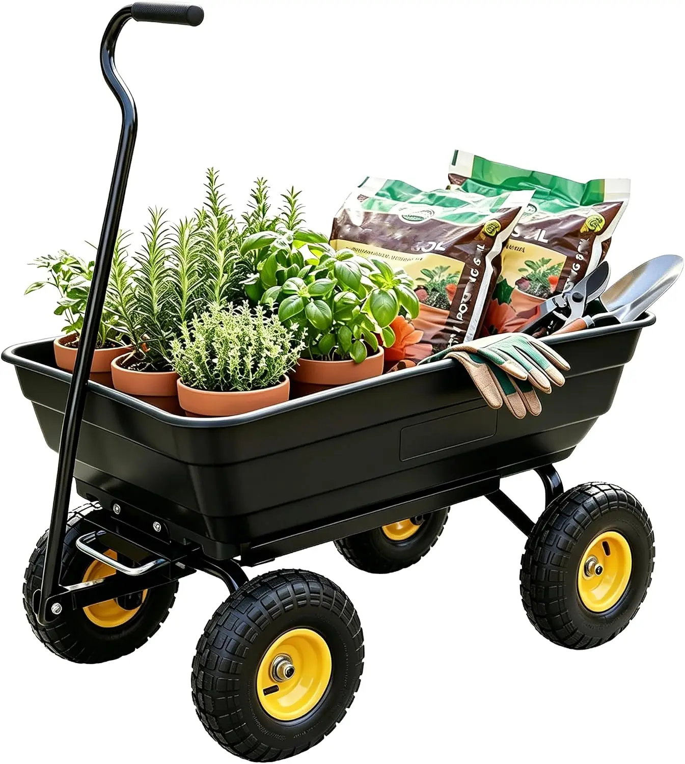 Heavy Duty Garden Dump Cart Wagon with 600 Lbs Capacity, 10