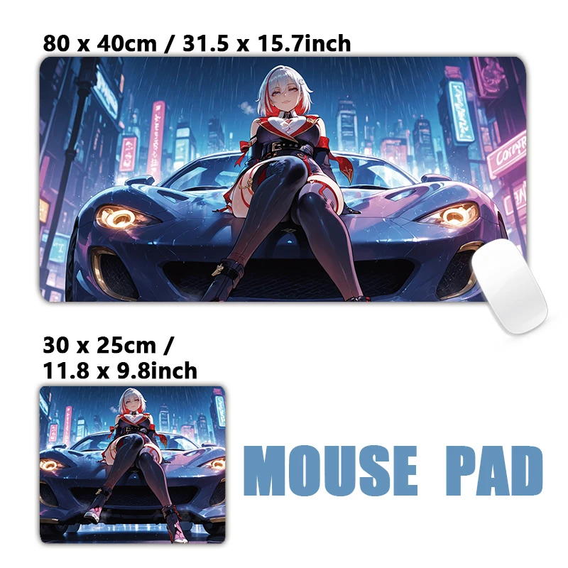 Cool XXL Night City Racing Girls Anime Extra Large Thick Mouse Pad Non-Slip Rubber Stitched Desk Mat Cute Gift for PC Laptop