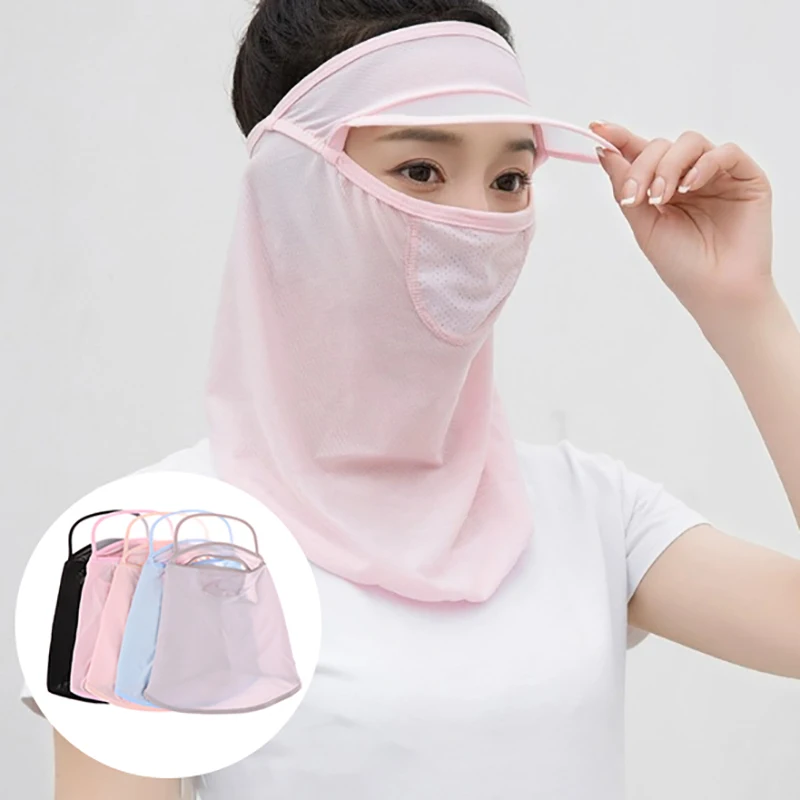 Summer Ice Silk Fishing Cap Face Neck Cover Uv Protection Visor Mask For Women Men Outdoor Sports Hanging Hat Shawl