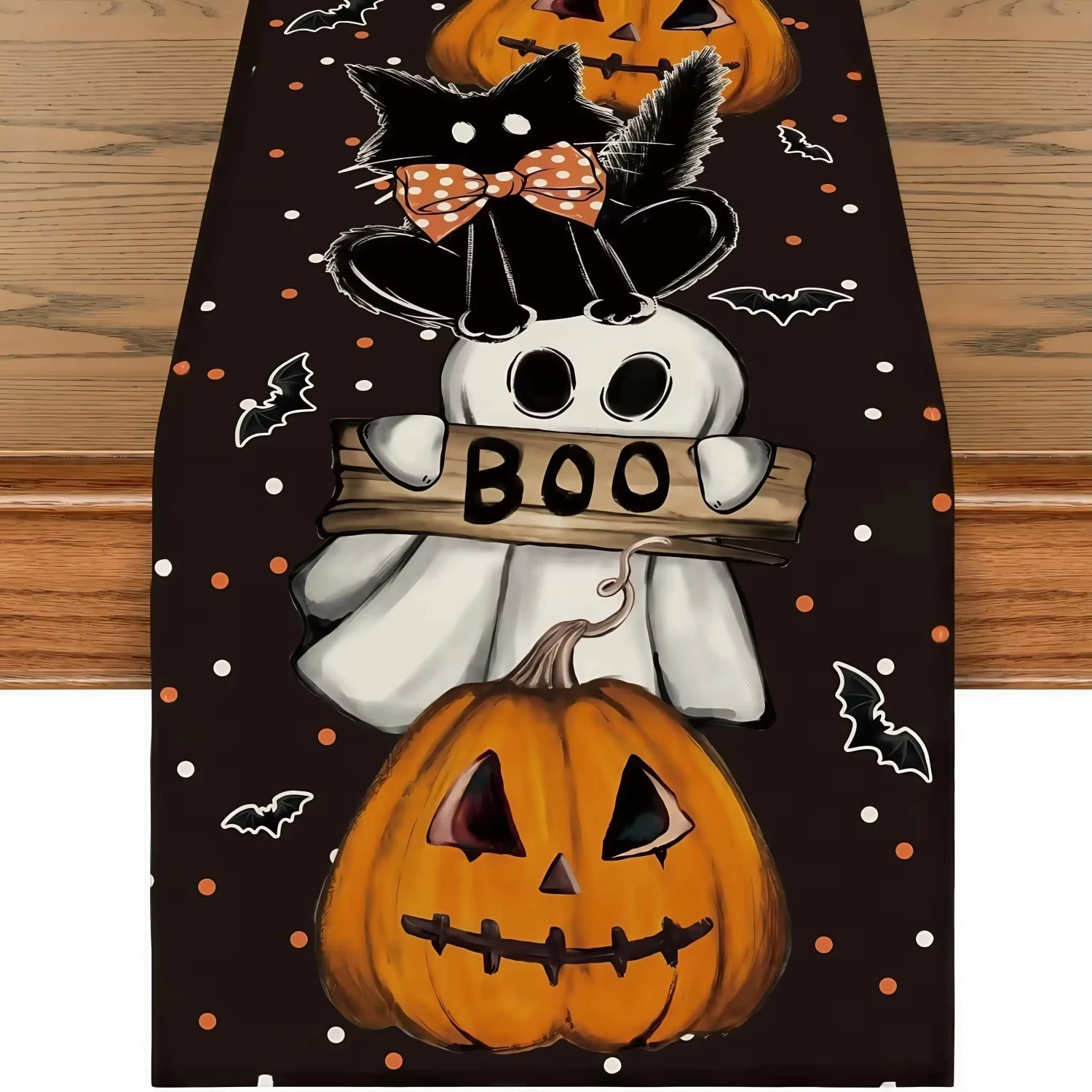 1pc Cute Ghost Boo Pumpkin Print Table Runner Halloween Festival Style For Restaurant Desktop Stylish Household Home Decor