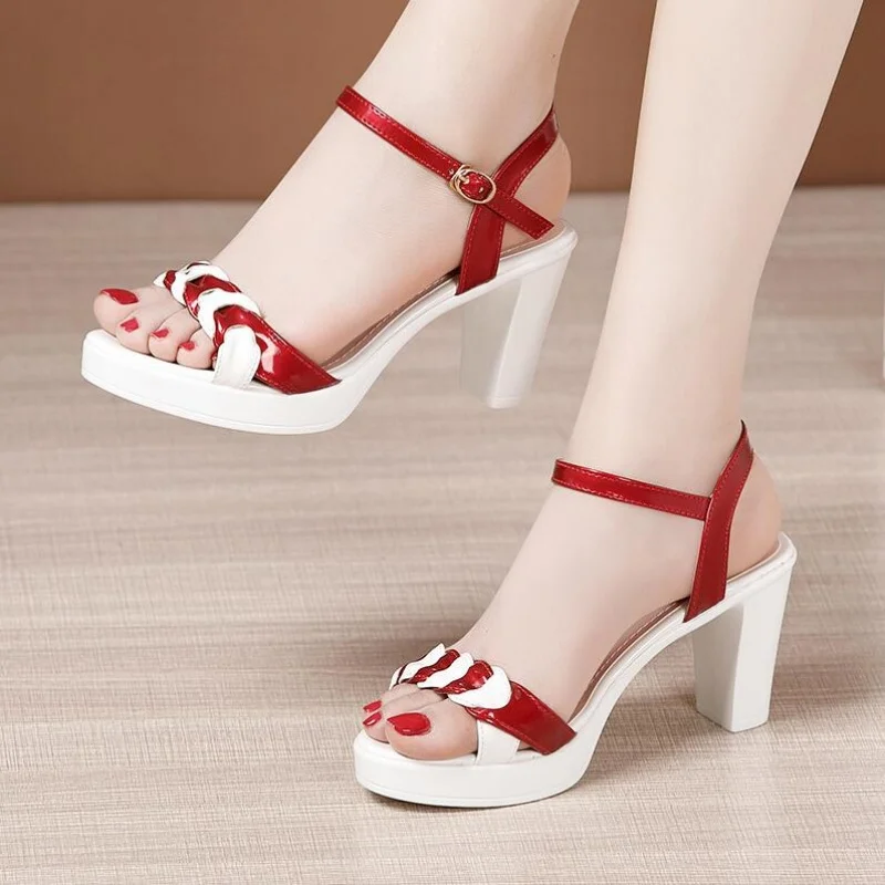 

Women 8cm 10cm Small Size 32-43 Fashion Mix Color Pleated Platform Shoes Summer Block High Heels Sandals Women for Office Model