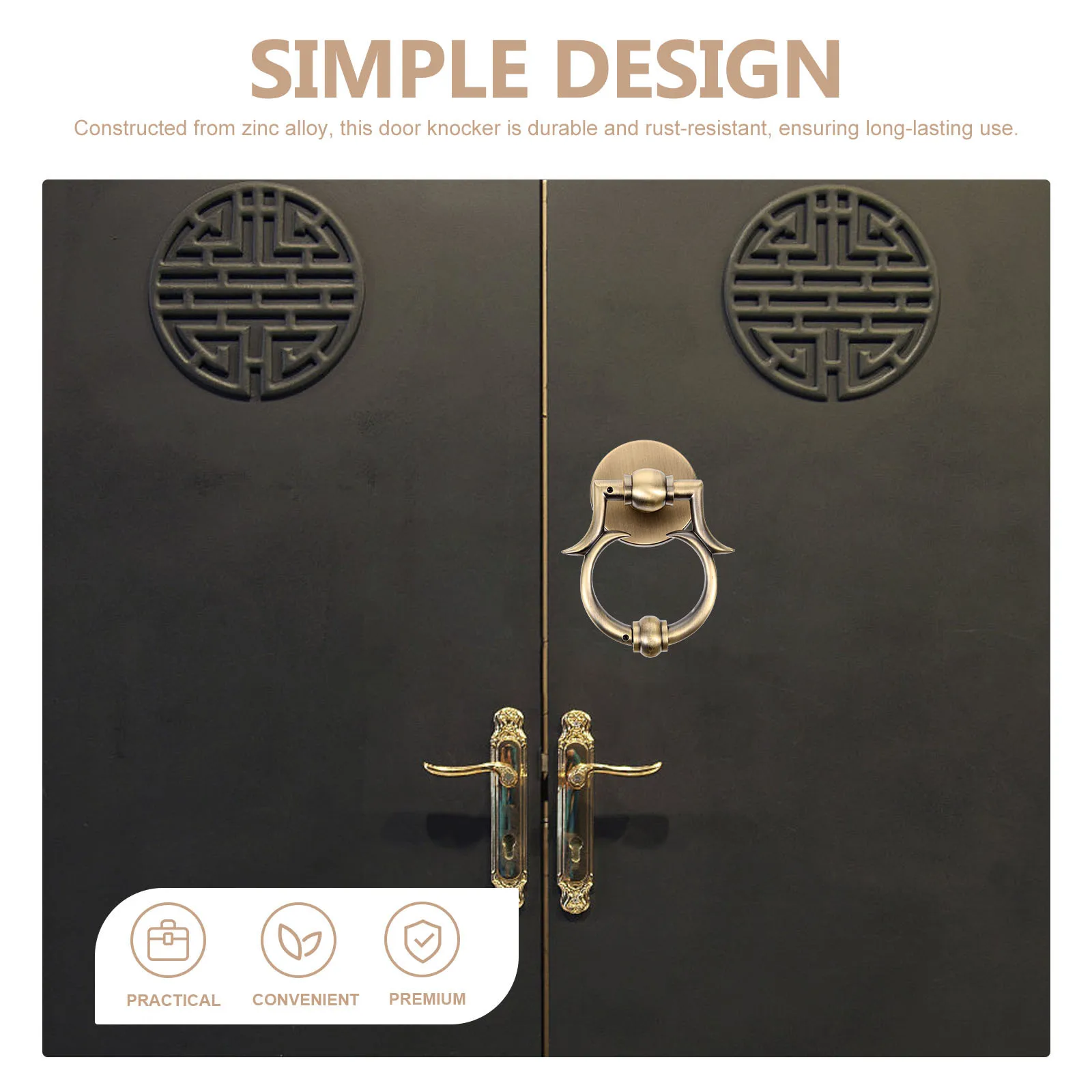 

Zinc Alloy Door Knocker Replacement Robust Simple Front Door Security Knockers Decorative Accessory Classical Knocker