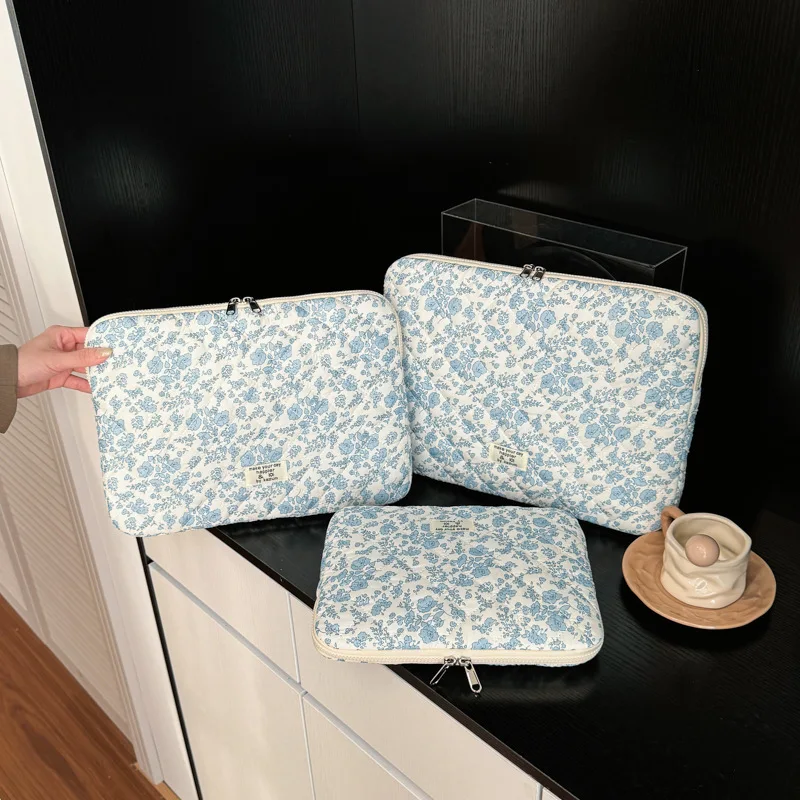 Flower Printed Quilted Laptop Sleeve Carrying Case 11/13/15/15.6/16 Inch Protective Notebook Pouch bag for Macbook Dell Samsung