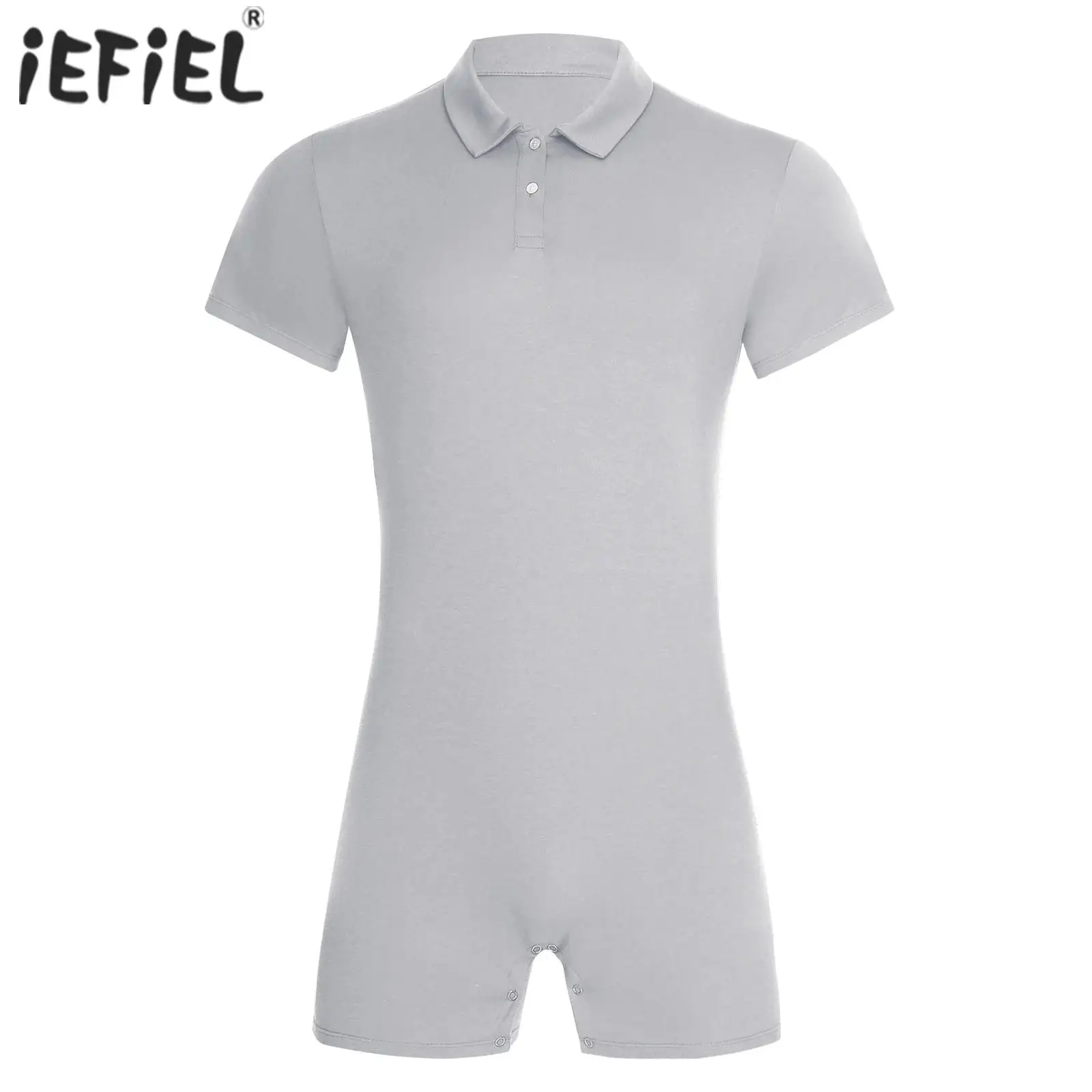 

Mens One-piece Diaper Pajamas Lapel Collar Buttons Bodysuit Short Sleeves Romper Gym Workout Fitness Shorty Jumpsuit Sleepwear