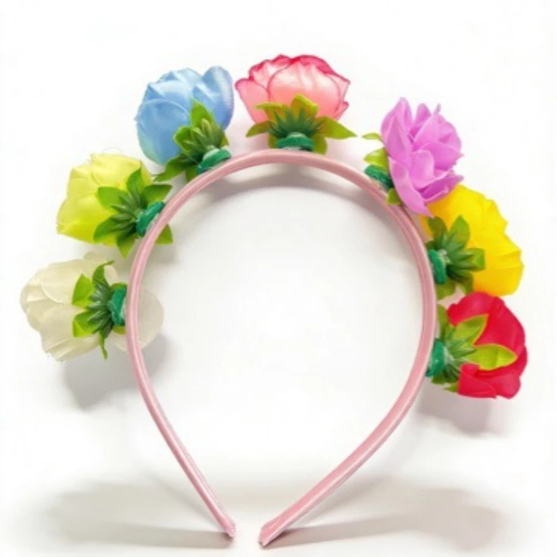 Kids' Simulated Flower Headband, New‑Style Rose Wreath Hair Hoop, Halloween Party Hair Accessory,Children's Performance Supplies