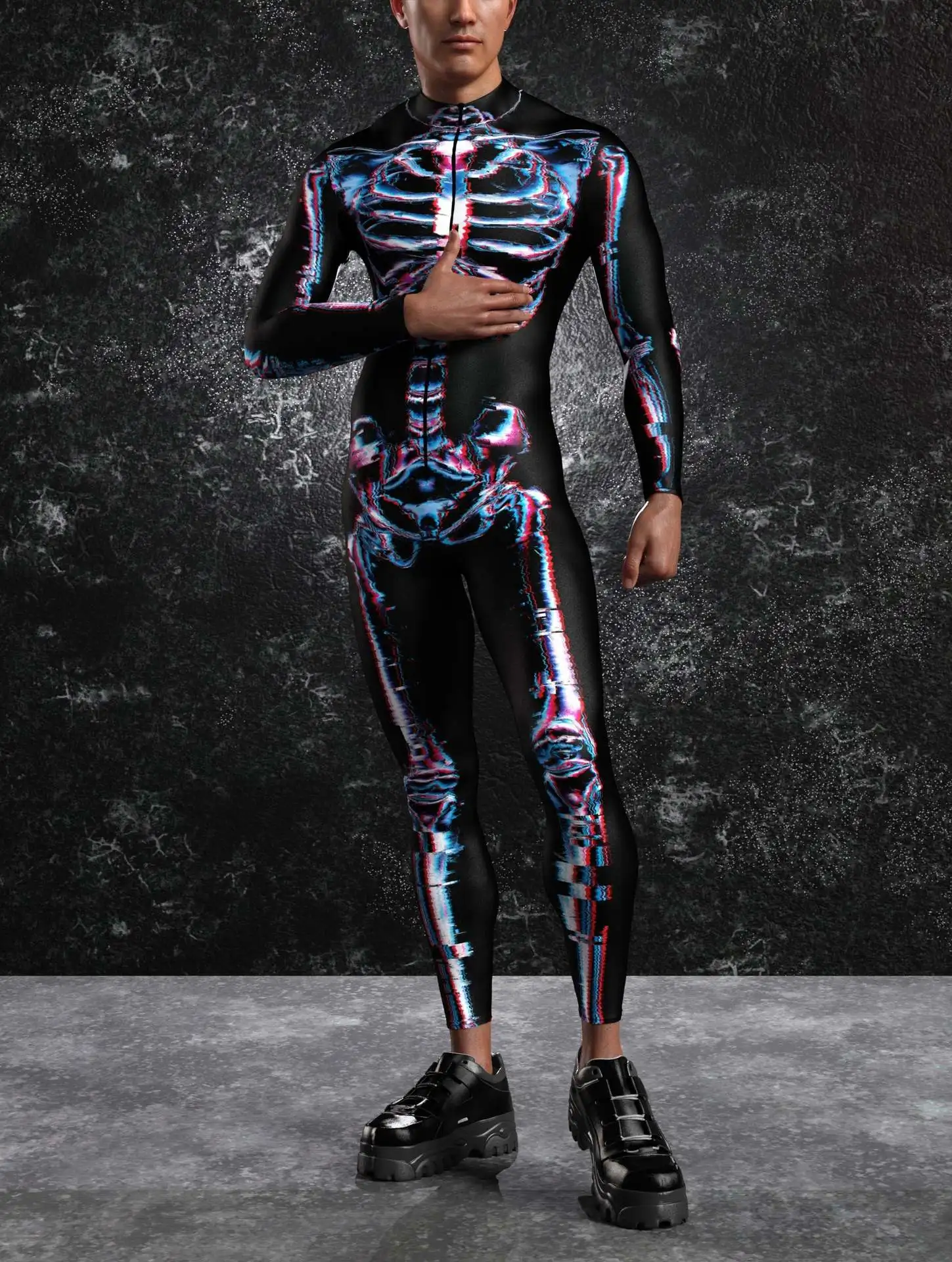 Herren Sexy Bunter Print Bodysuit Punk Morphsuit Halloween Roboter Zentai Anzug Feiertagsparty Jumpsuit Rave Cosplay Kostüm – Detail 26