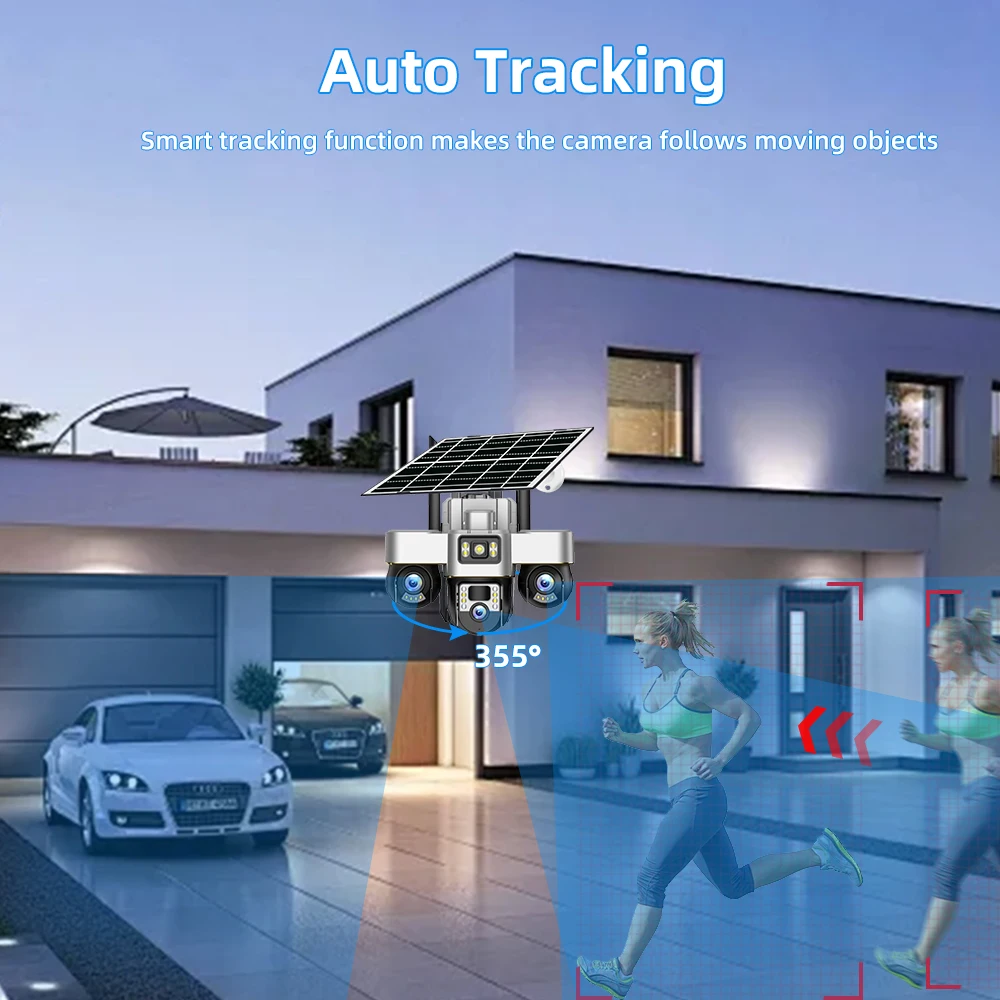 V380 Pro 4G Solar Security Camera Triple Lens PTZ Outdoor IP66 Human Detection HD Night Vision Battery Multi-Scene CCTV