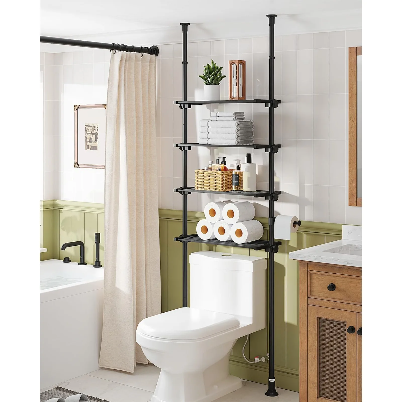 

US Adjustable Over The Toilet Storage Shelf, 4-Tier Ample Over Toilet Bathroom Organizer and StorageTension Mounted Above Toilet