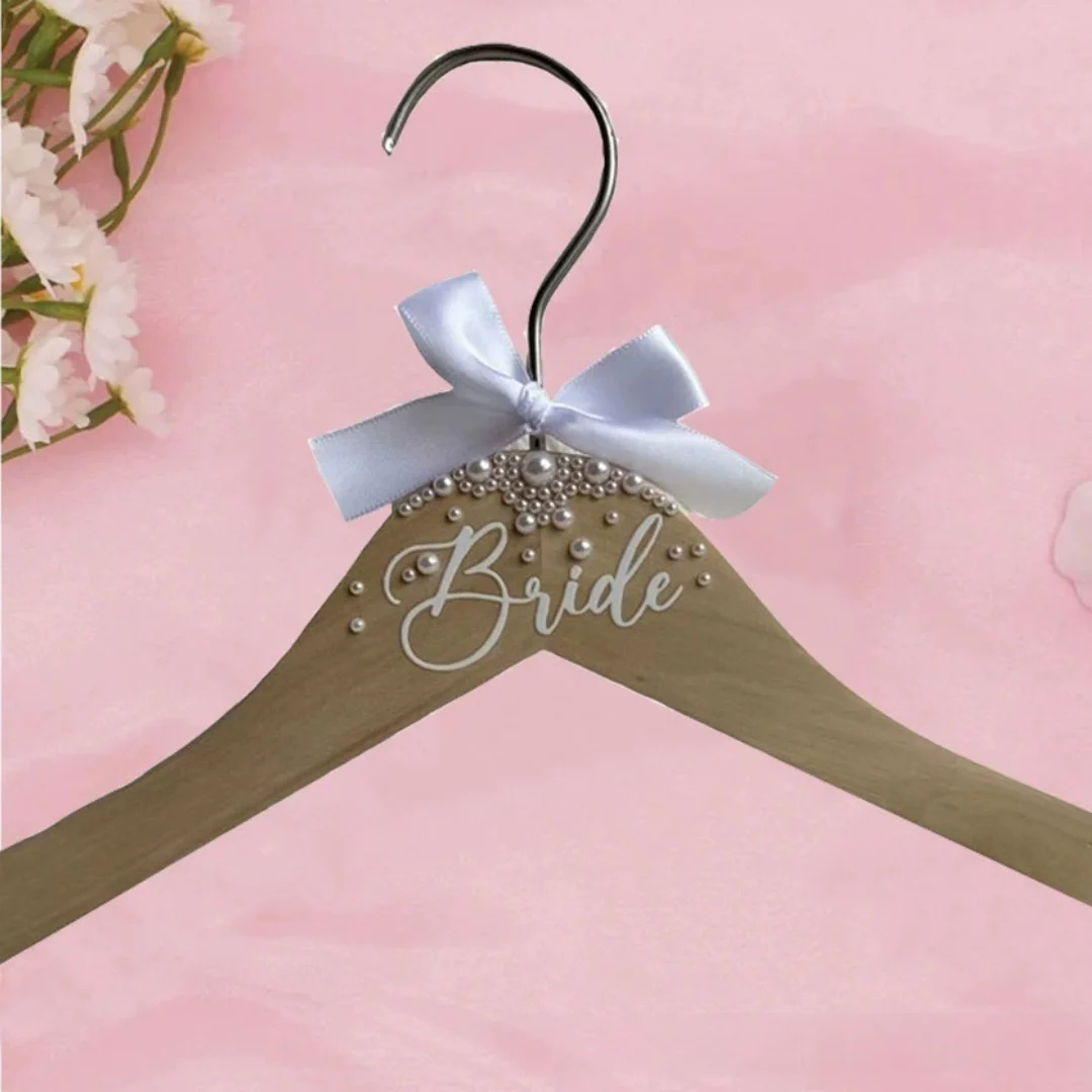 Wedding Gown Hanger Delicate Bride Groom Outfit Hangers Satin Bow Hangers Natural Wood Natural Wood Clothing Hangers For Wedding